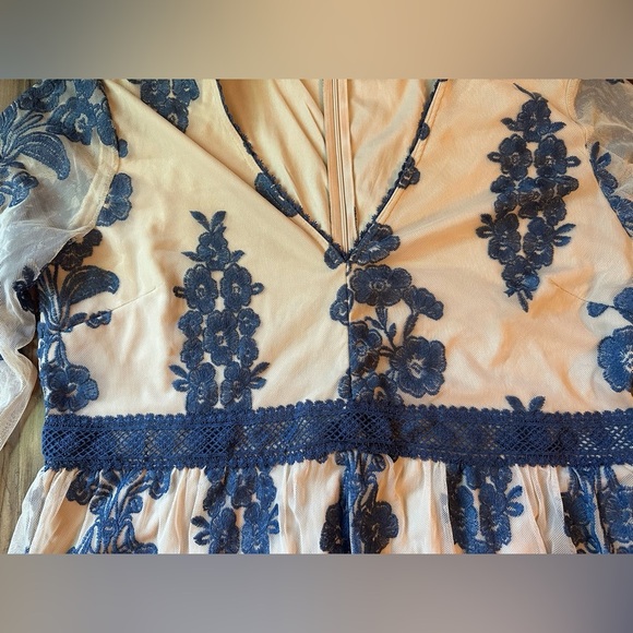 Arula “Norrie P” Embroidered Mesh Maxi Dress | Blue Floral Fall Dress Size B - Picture 6 of 11